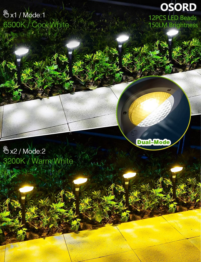 OSORD Solar Pathway Lights Outdoor 4 Pack - 150 LM High Bright Solar Lights Outdoor Waterproof IP65, Warm/Cool 2 Color Modes, Landscape Path Light for Walkway Driveway Garden Yard Patio - Image 3